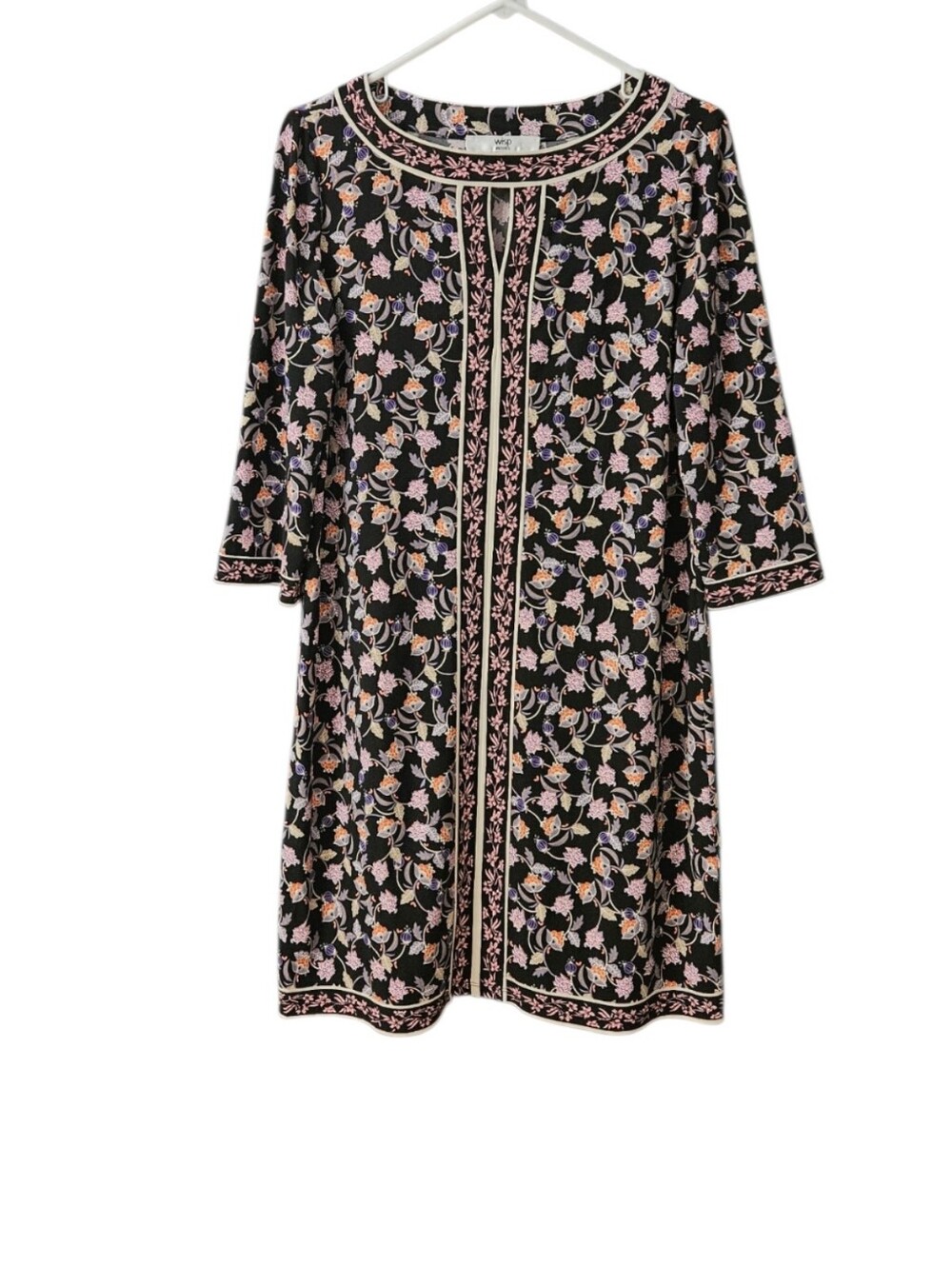 Wisp Marnie Knit Dress Women's 12 Petite Floral Black Orange Pink